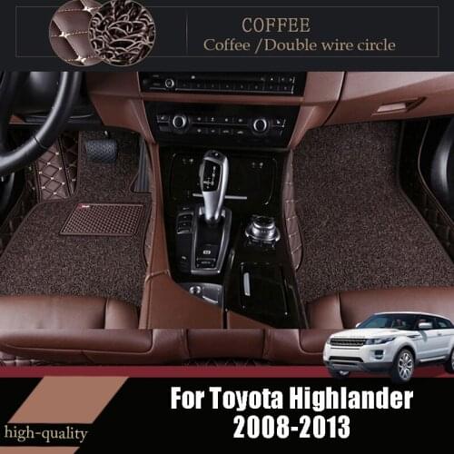 For Toyota Highlander 2013 2012 2011 2010 2009 2008 Luxury Double Layer Wire Loop Car Floor Mats Carpets Auto Interior Leather