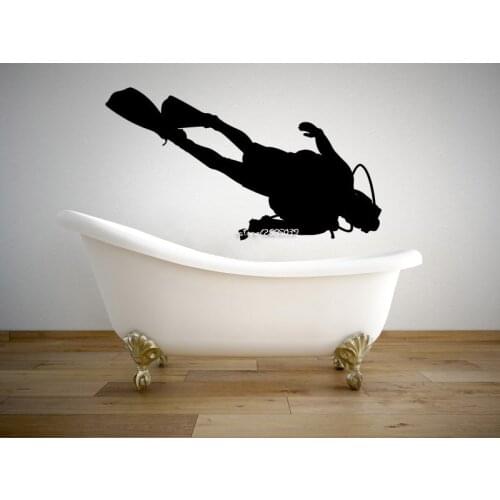 Scuba Diver Under Water Wall Stickers Graphic Vinyl Decal Extreme Sports Water Bathroom Decor Vinyl Sticker Design Mural SA715