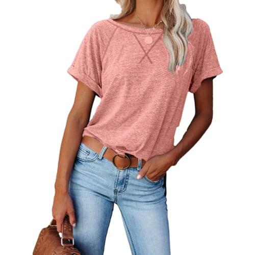 Summer Casual Cotton T-shirt Short Sleeve Women Solid Color Basic Tees Raglan Sleeves New Loose Short T-shirts 2XL Big Size
