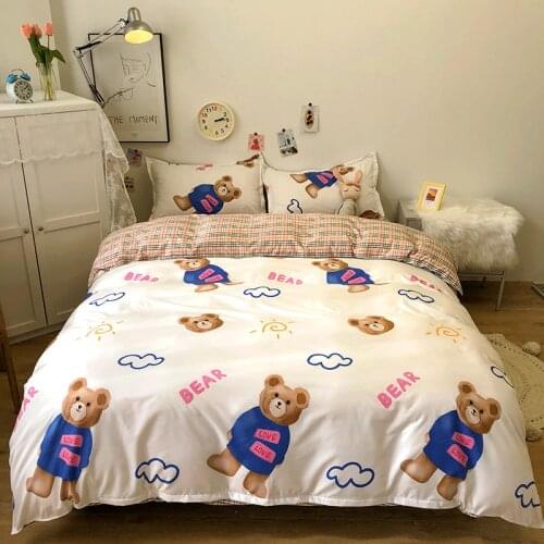 Cartoon Teddy Bear Bedding Set 220x240 Cute Bedclothes Rainbow Cute Duvet Covers Set Kids Quilt Cover Set With Sheet