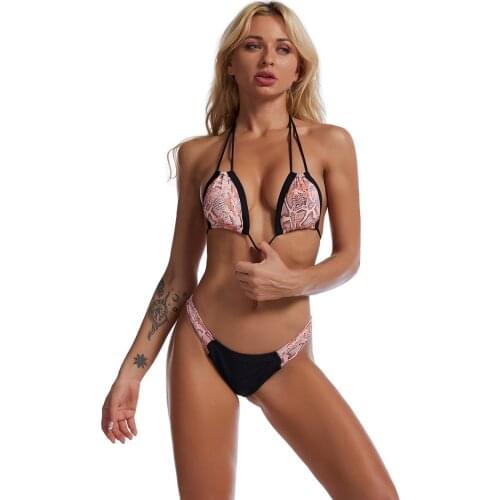 Summer Womens Clothing 2021 Bikini Fashion Sexy Stitching Contrast Split Swimsuit Triangle Bag Swimsuit Women