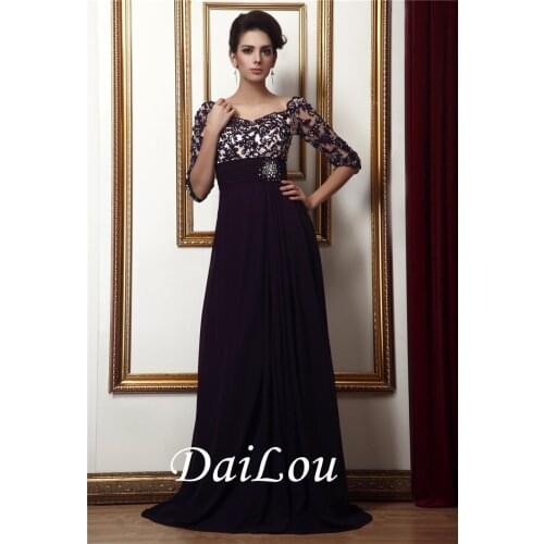 A-Line Floor-Length Off-The-Should Vintage Appliques Beading Chiffon Half Sleeves Empire Plus Size Mother of the Bride Dress2021