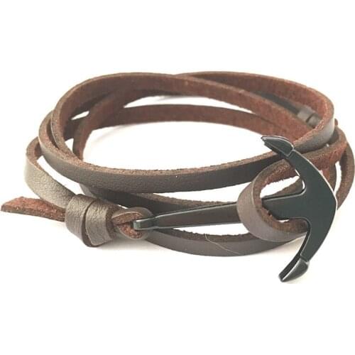 Black Anchor Multilayer Leathers Bracelets & Bangles Fashion Retro Bracelet For Men Women Fashion Friendship Gift SL045