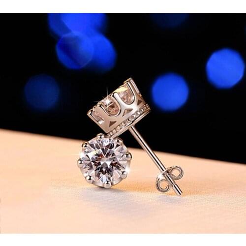 Fashion Men Crystal Earrings Exquisite Classic Shining Zircon Crown Small Ear Studs Female Women Luxury Jewelry Gift