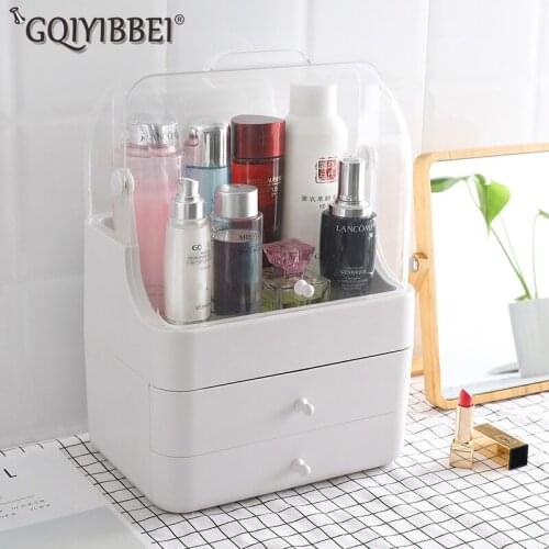 Fashion Portable Dressing Table Makeup Holder Storage Box Drawer Brush Jewelry Case Cosmetic Organizer Transparent Clamshell