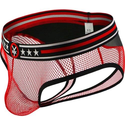 Sexy Men Fish Net Mesh Hoop Hollow Briefs Sexy Gay Male Gay Penis Pouch Underwear See through Transparent Underpants Jockstraps