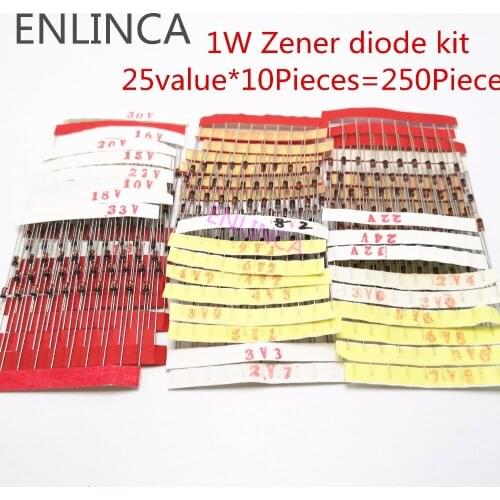 1W Zener diode kit 3V-33V 14values or 25valuesX10Pieces Assorted Assortment Set New electronic component diy kit DO-41 1N47