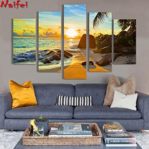 Diamond Painting 5 pieces Ocean Sunset Beach Seascape natural scenery Rhinestone Full Square/round 5D DIY Diamond Embroidery