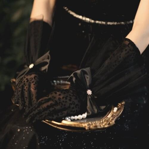 Women Black Unique Short Gloves Lace Mesh Gauze Ultra Thin Vintage Elegant Women Party Gloves Sexy Semi Sheer Party Glove