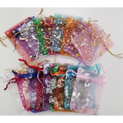 200Pcs 7x9 9x12 13x18 Butterfly Star Moon Organza Gift Bags Drawstring Gift Bag for Jewelry Packing Bag Storage Display Pouches