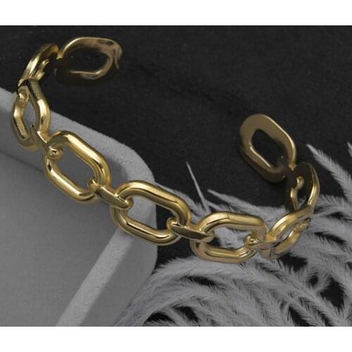 Gift for Girlfriend Steampunk New Luxury Stainless Steel Ladies Bracelet Golden Hollow Opening Junk Aesthetic Jewelry Bracelet