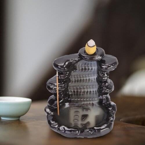 Waterfall Smoke Censer Backflow Incense Holder Tower Incense Ceramic Burner Fragrance Holder Fountain Aromatherapy Censer Crafts