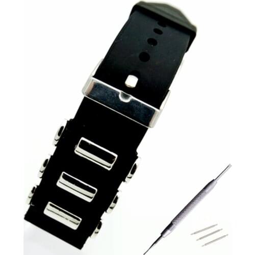 22mm 24mm 26mm Rubber With Stainless Steel WatchBand Pin Buckle Waterproof Watchband Wrist Watch Band Strap Bracelet