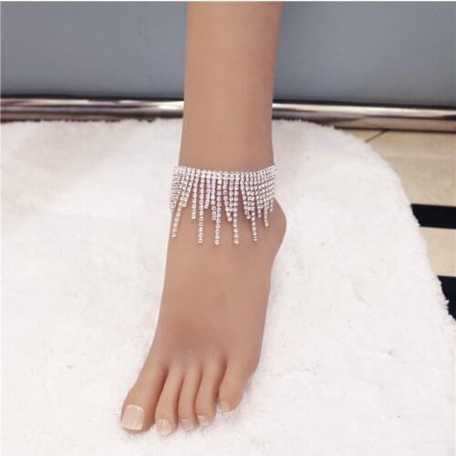 Luxury Tassel Rhinestone Anklet Chain Jewelry for Women Crystal Anklet Beach Bridal Toe Foot Chain Wedding Jewelry wholesale