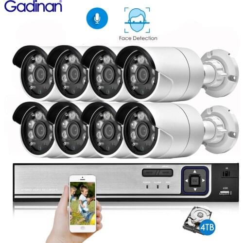 Gadinan 8CH 5MP Full HD Security System H.265+ POE NVR Hi3516EV300 Audio Bullet Weatherproof Surveillance IP Cameras CCTV Kit