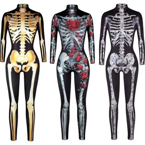 Halloween Scary Costumes Skeleton Bodysuit Skull Print Ghost Zombie Disfraz Carnival Party Stage Performance Clothing Jumpsuit