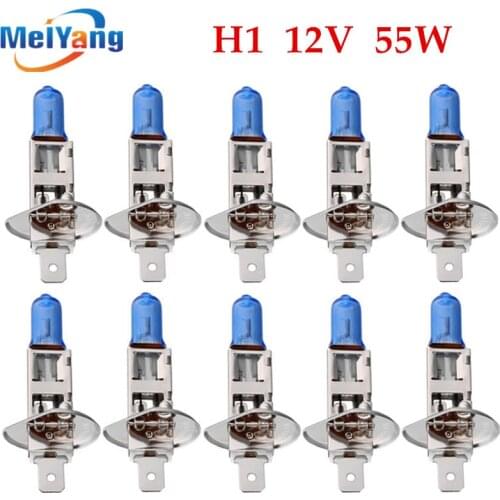 10pcs H1 55W 12V Super Bright White Fog Lights Halogen Bulb High Power Car Headlight Lamp Car Light Source parking auto