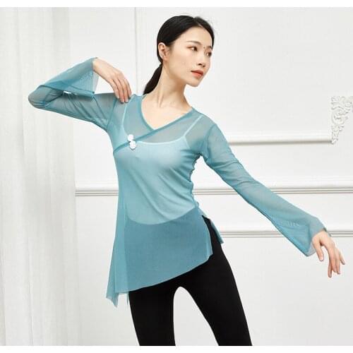 Adult Mesh Oriental Latin Yoga Dance Top Transparent Blouse Shirt Costume for Sale Women Dancing Clothes Dancer Wear Clothing