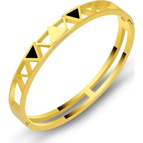 Letter V Hollow Triangle Bangles & Bracelets For Women Jewelry Punk Enamel Black Bangle Stainless Steel Bangles Fashion Boy Gift