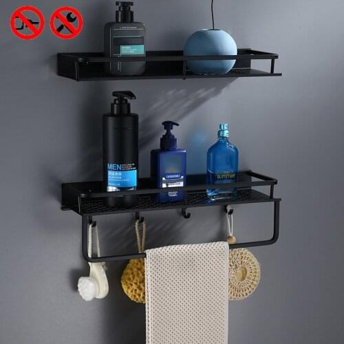 1Pc 30/40/50cm Modern Aluminum Bathroom Towel Rack Wall-mounted Kitchen Seasoning Box Storage Shelf Shower Shampoo Hanger
