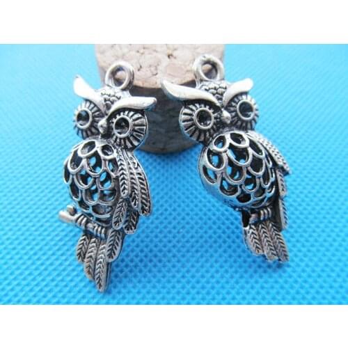 10pcs Antique Silver tone Heavy Filigree Hollow Night Owl Pendant Charm,Fit Rhinestone,DIY Accessory Jewelry Making