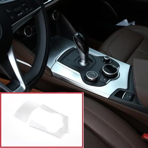 2 Pcs For Alfa Romeo Stelvio 2017-2019 Auto Accessory ABS Matt Silver Interior Center Console Gear Shift Panel Cover Trim
