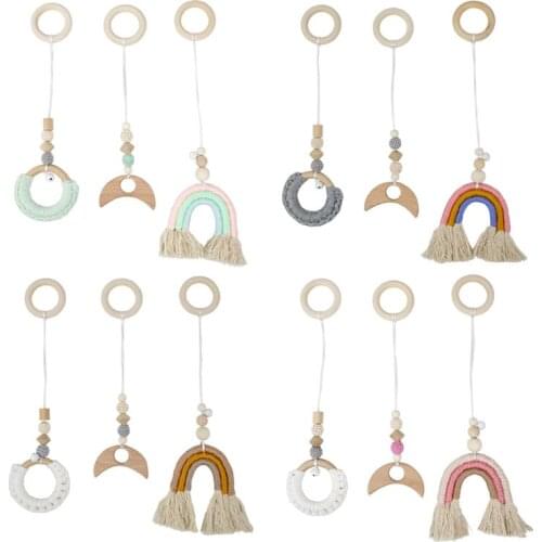 3Pcs Nordic Baby Gym Frame Pendants Wooden Clothes Rack Rainbow Hanging Play Toy 23GD