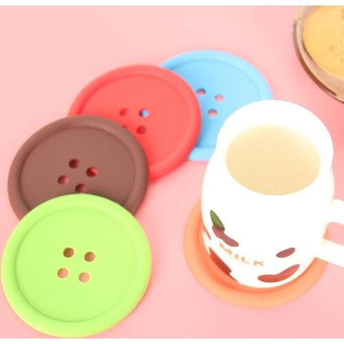 6 pcs Cute Silicone Button Teacup Coasters Cup Pads Mugs Bowls Mats Flexible Table Heat Resistant Lovely Round Drinks Placemats