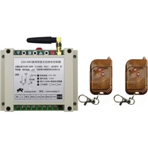 DC12V 24V 36V 48V 10A 2CH RF Wireless Remote Control Switch System 2 transmitter & 1 receiver relay Receiver Smart Home Switch
