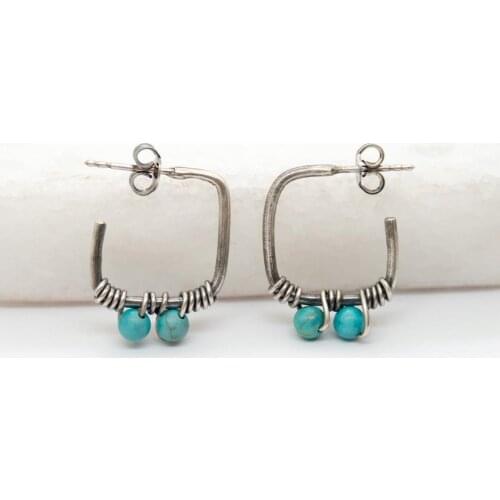 Bohemian Vintage Turquoises Blue Stone Drop Earrings Tribal Jewelry Peculiar Delicate Womens Earrings