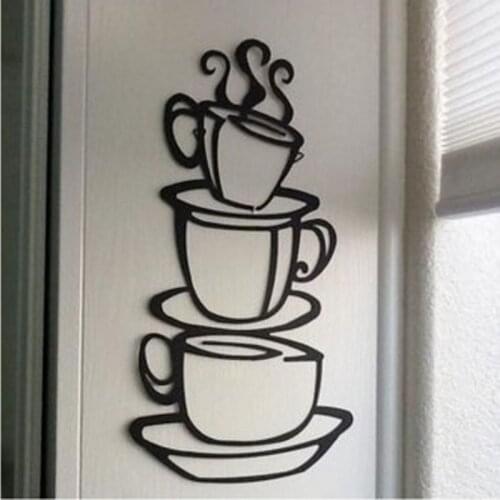 Black Coffee Cups Wall Art Stickers PVC Home Kitchen Restaurant Cafe Tea Wall Sticker Coffee Cups Sticker Wall Decal Decor DIY