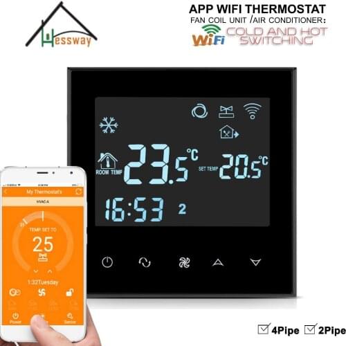 HESSWAY Touch Screen LCD Display 3 Speed Fan Coil Units WIFI THERMOSTAT For heat cool