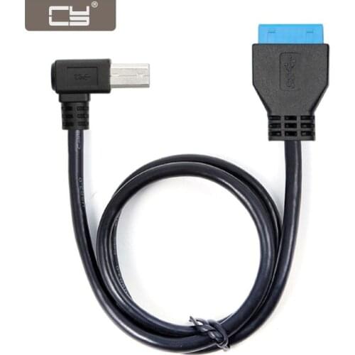 CY 50cm USB 3.0 B Type Male to 3.0 Motherboard 19pin Header Cable 90 Degree Left angled