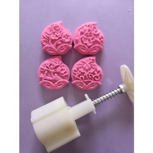 50g Chinese peach design Mooncake mung bean cake Molds mould with 4 Stamps plastic hand pressure , 50sets/lot