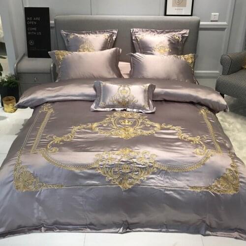 White Grey 120S Egyptian cotton Embroidery Bedding sets Queen King Tribute Silk Duvet cover Bed sheet set Pillowcases 4/6pcs
