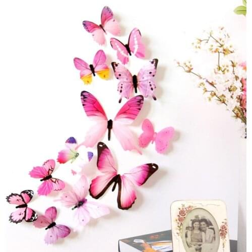 Butterflies Wall Stickers Home Decor Multicolor Double Layer 3D Butterfly Sticker 12Pcs/lot For Decoration On The Living Room
