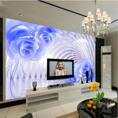 Beibehang Wallpaper custom mural wallpaper modern style fantasy red rose flower butterfly water living room TV background wall