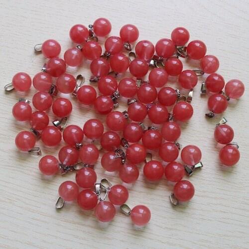 Wholesale 50pcs Fashion Charms Natural Watermelon Red Stone Round Ball Pendants For Jewelry Accessories Making
