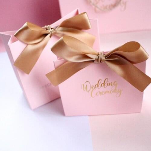 Wholesale 500Pcs/Lot Custom Wedding Birthday Candy Gift Packaging Bag with Bowknot Recyclable Luxury Style Pink Box for Presents