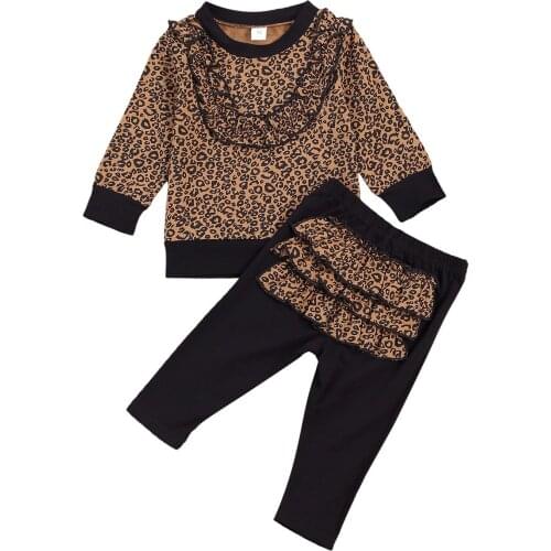 Toddler Girls Boys Autumn Winter Clothes Set Leopard Print Long Sleeve Tops Ruffles Pants Kids Children Outfits for 0-18 Months
