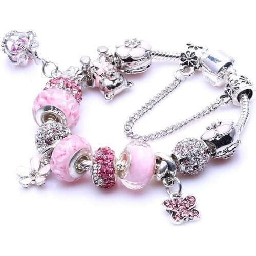 Pans Boutique Thousand Flower Pink Colored Glass Beaded Bracelet