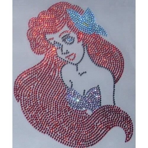 2pc/lot Little Mermaid IRON ON rhinestone TRANSFER for t shirt costume hot fix rhinestone applique
