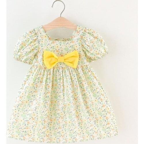 Girls' Dress 2021 Summer New Kids Dresses for Girl Bow Short Sleeve Sweet Flower Girl Dresses Boho Birthday Princess Dress 0-6Y