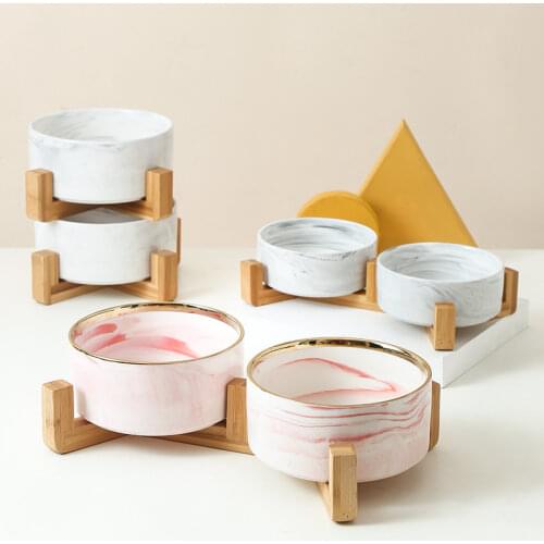 Fashion 850ml Pet Bowl Cat Dog Bowl Wooden Shelf Ceramic Feeding and Drinking Bowls for Dogs and Cats Pet Feeder Accessories