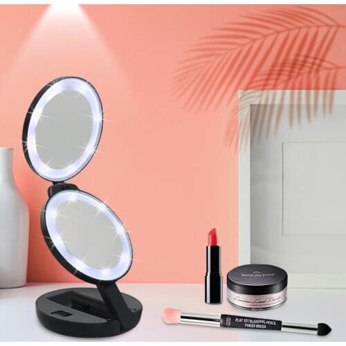 Portable Mini Makeup Mirror Three Folding LED Vanity Mirror with Lights Cosmetic Mirror Compact Luces Para Espejo De Maquillaje