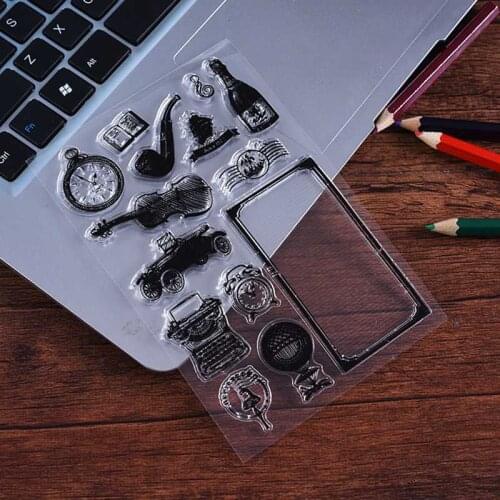 Transparent Clear Stamps pipe car clock for Scrapbooking DIY Silicone Seal Photo Album Decor Embossing Folder Template Sheets