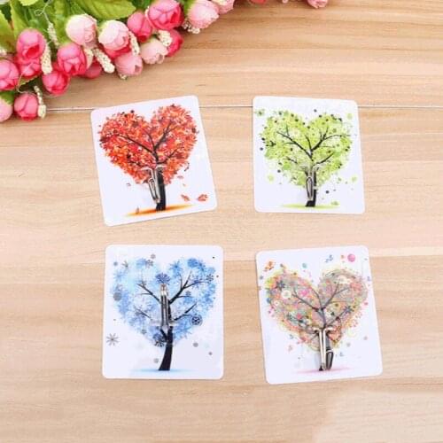 Printed Hook Self-adhesive Creative Seamless PVC Nail-free Kitchen Bathroom Wall Mounted Hanger Rack Shower Hooks Organizer