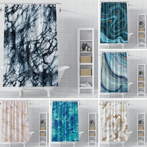 Marble Stripe Pattern Shower Curtain Abstract Printed Polyester Anti-Rust Hook Hole Bath Bathroom Decoration Waterproof Curtain