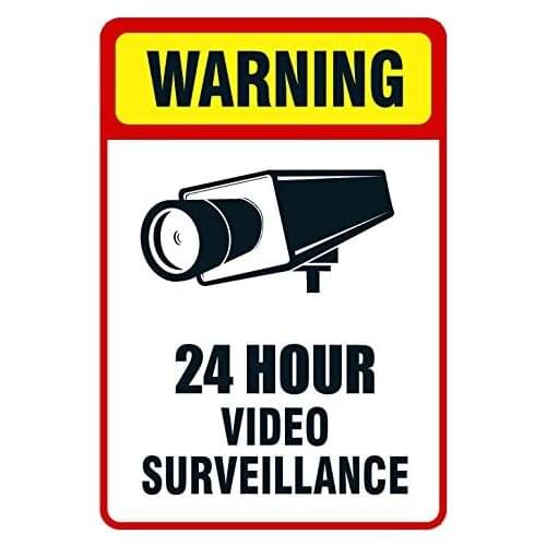 SIGNCHAT 24 Hour Video Surveillance Warning Sign No Trespassing Metal Plate Tin Sign Size 8X12 Inches