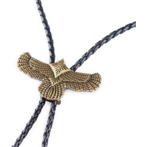 Vintage Western Cowboy Mens BOLO Tie Slide Clip Fly Eagle PU Leather Rope